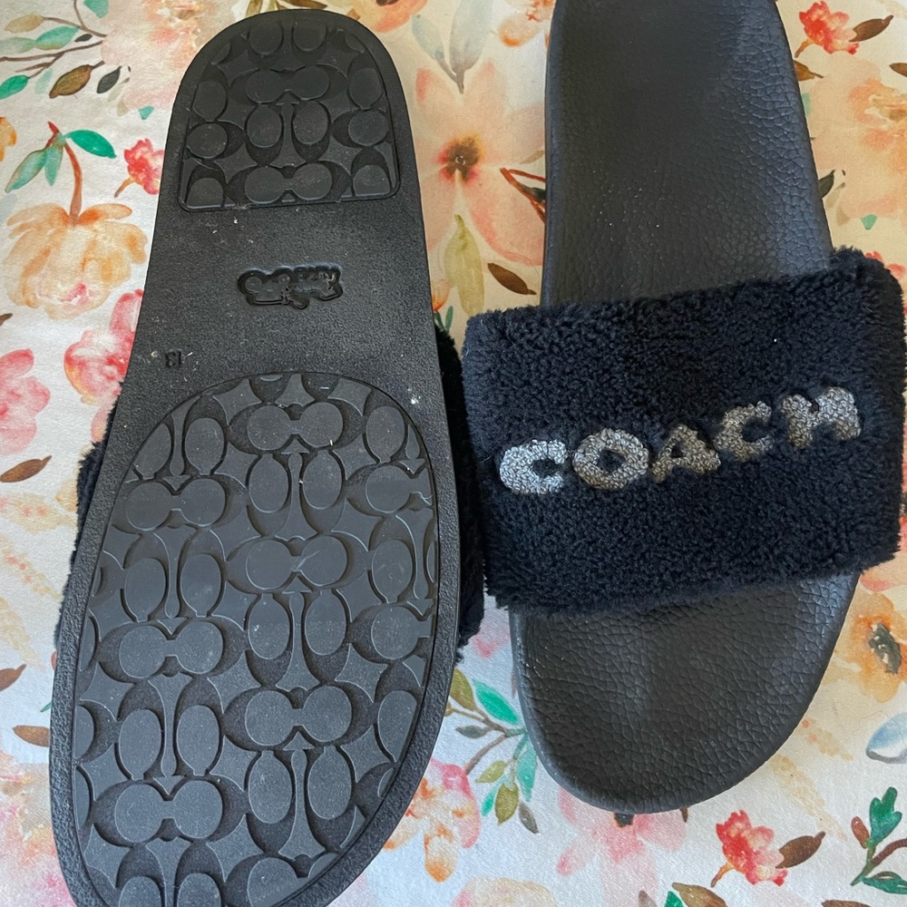Coach Shearling Teddy Logo (Spelled Out) Slides Size 13 Used - Worn Once